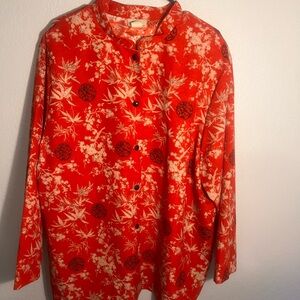 VINTAGE TEDDI Womens 2X Double XL Red Mandarin Collar Button-down Shirt